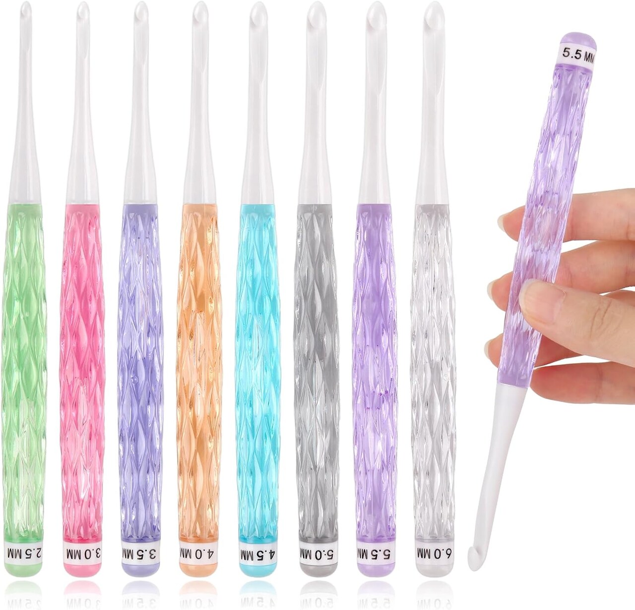8PCS Inline Crochet Hooks Set, Crochet Needles for Crocheting Yarn, Non-Slip Crochet Hook Grips, Crochet Hooks for Arthritic Hands, Size 2.5mm-6mm Crochet Hooks, Cute Plastic Crochet Hooks